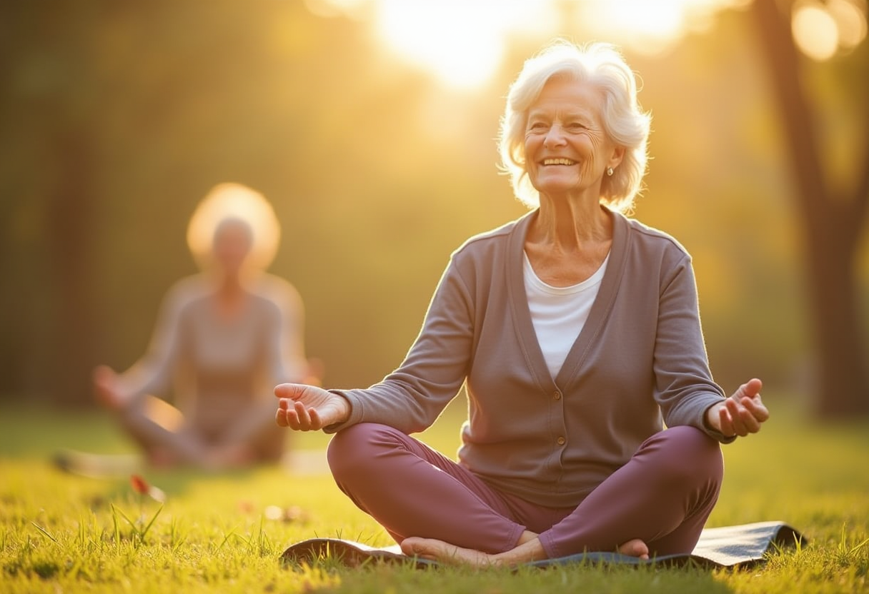 Групове заняття йогою для старших людей в trelmavor з досвідченим інструктором